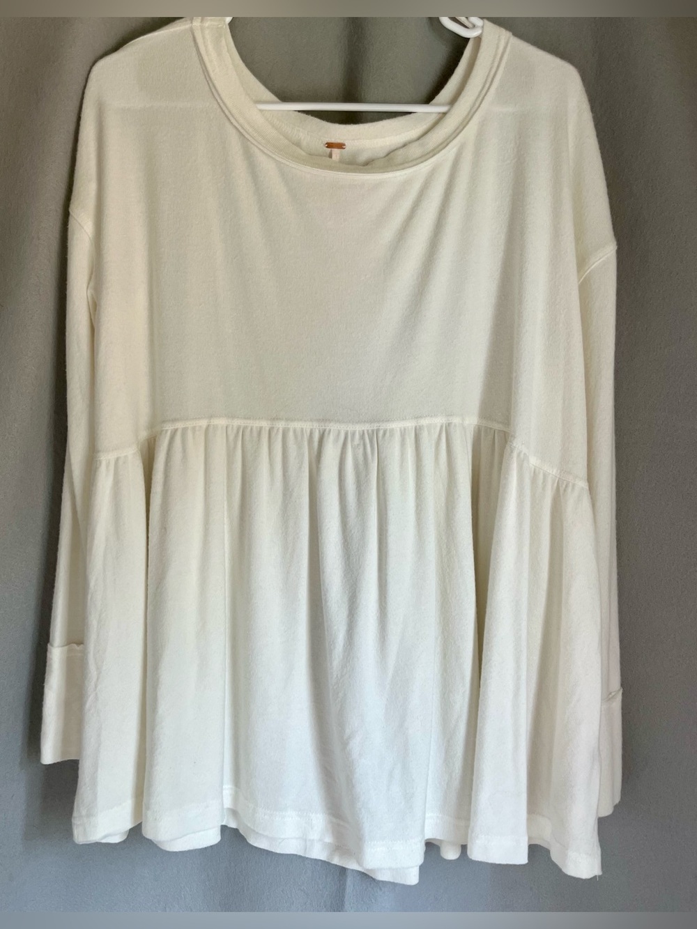 Free People White Ivory Babydoll Tunic Top S Long Sleeve Peplum Boho Bohemian